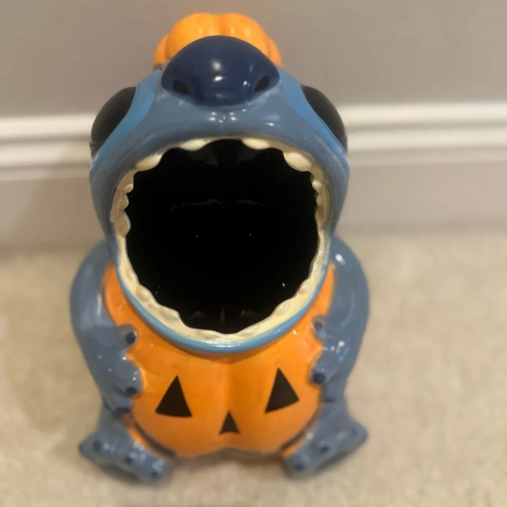 Disney Blue and Orange Stitch Pumpkin Treat Jar Halloween